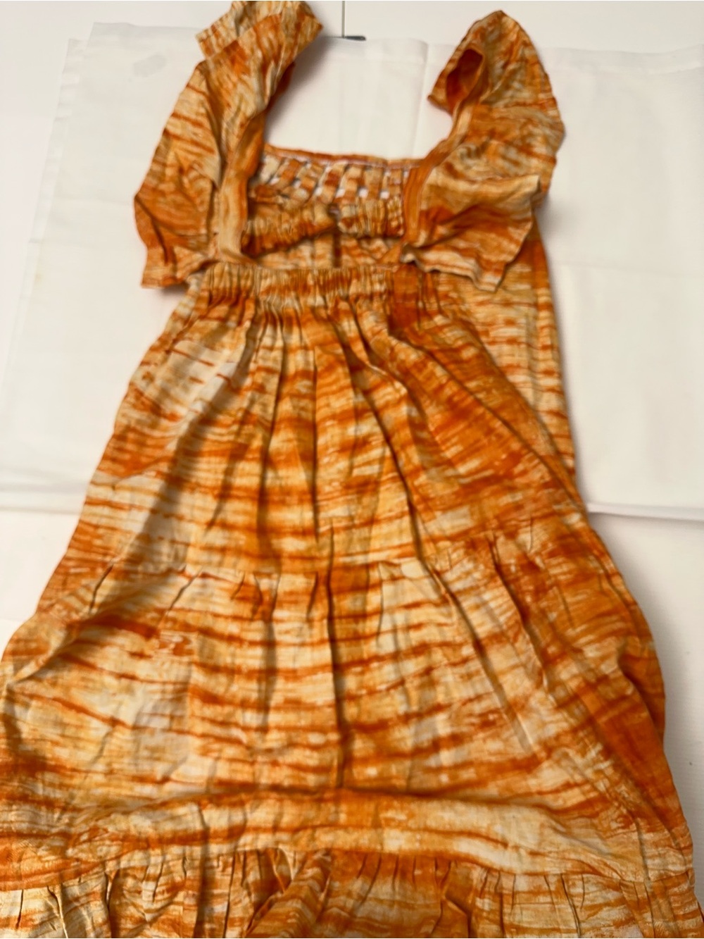 Boho Prairie SundressRust Tie Dye Linen Look Midi Dress Cottagecore  Cowgirl - Picture 5 of 7
